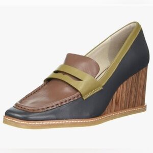 New! Sanctuary Cadence Tri-Color Wedge GrayBlue Brown Olive Loafer Preppy Eco